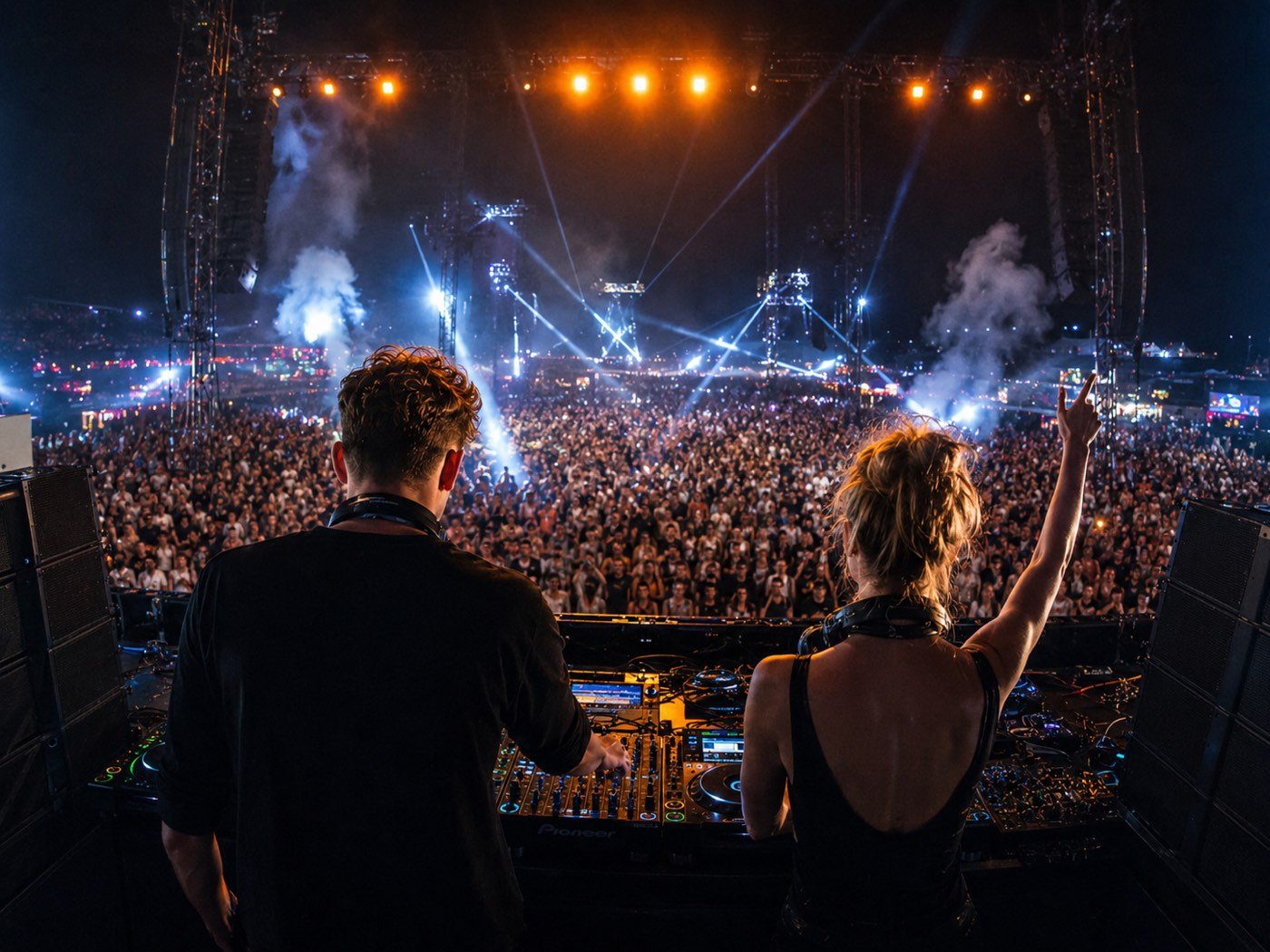 Backstage view of a live show production